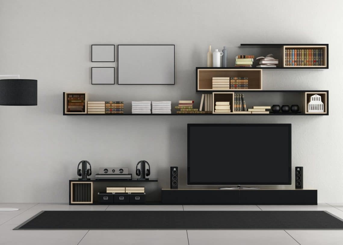 White living room with tv